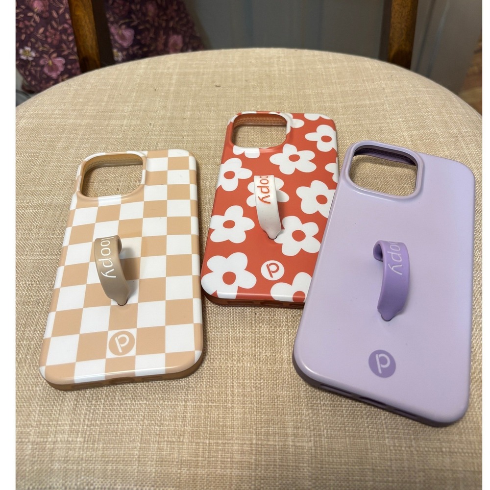 Loopy iPhone 14 Pro Max Phone Case Lot‎ of 3 Floral Checkered Purple Grip Case